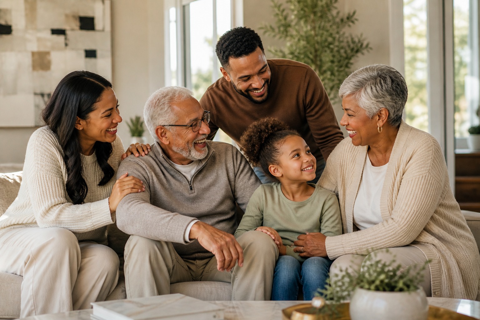Warm multigenerational family gathered at home