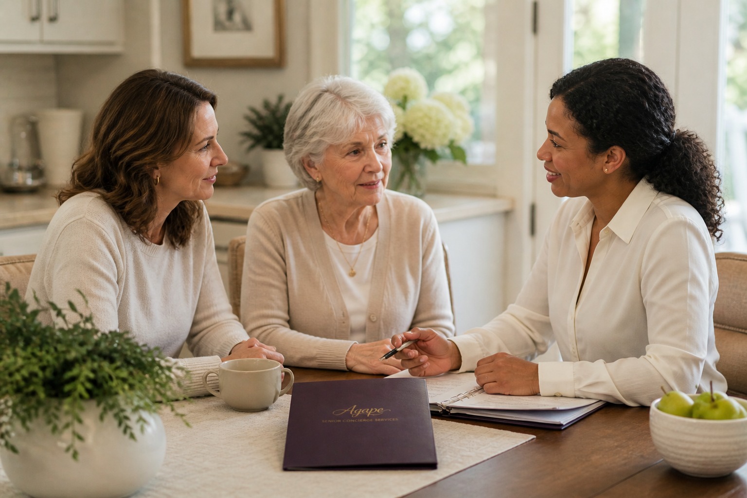 Agape private consultation with a family reviewing support options